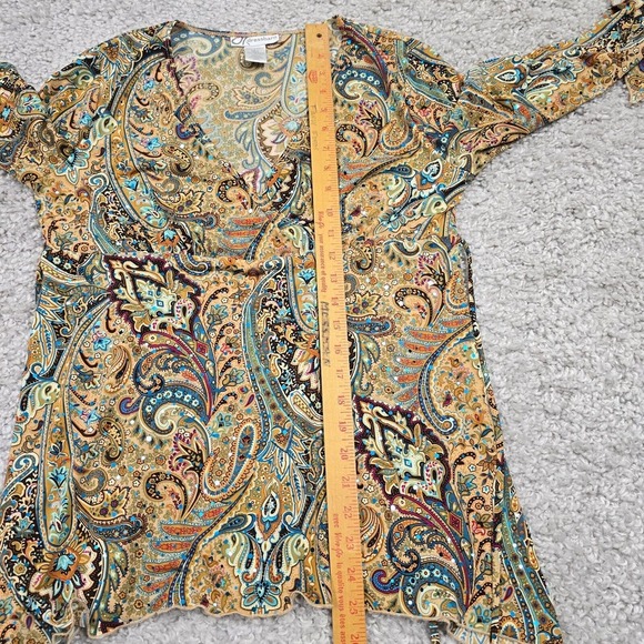 Vintage Dressbarn Womens Paisley Bell Sleeve Tie Back Top Size Large Boho Y2K - Picture 11 of 13